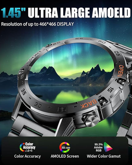 SUNKTA Smart Watch for Men(Answer/Dial Calls),1.45'' AMOLED/100 Sports Modes, 5ATM Waterproof Fitness Watch with Heart Rate/SpO2/Sleep Tracker for Android and iOS,530MAH Smartwatch Black