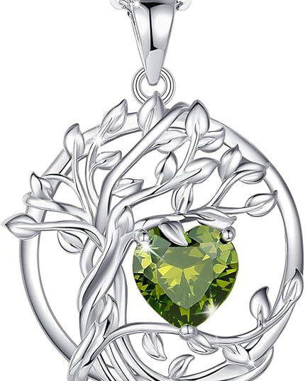 FANCIME Tree of life Birthstone necklace Sterling Silver Pendant Birthstone Necklace Gemstone Anniversary Birthday Jewelry Christmas Gifts for Mom Her Wife
