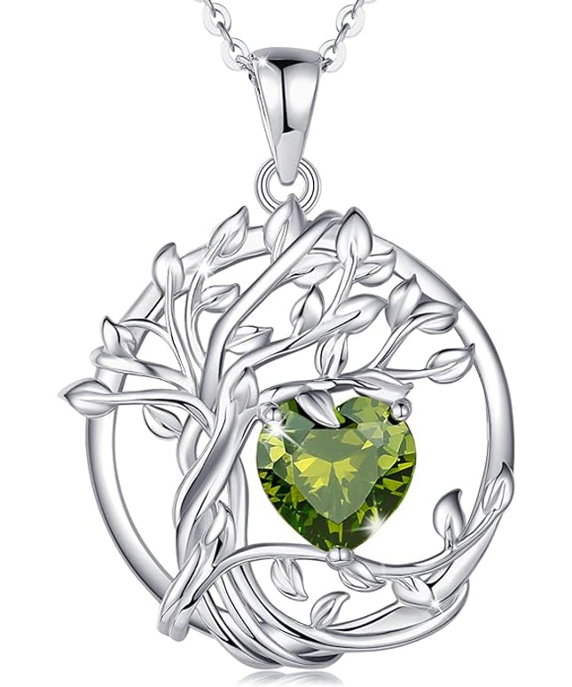 FANCIME Tree of life Birthstone necklace Sterling Silver Pendant Birthstone Necklace Gemstone Anniversary Birthday Jewelry Christmas Gifts for Mom Her Wife
