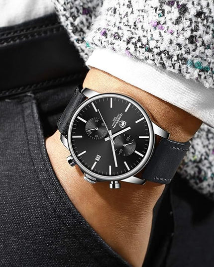 GOLDEN HOUR Mens Watch Fashion Sleek Minimalist Quartz Analog Mesh Stainless Steel Waterproof Chronograph Watches for Men with Auto Date