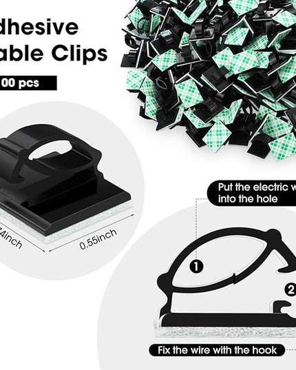 Eboot 100 Pieces Adhesive Cable Wire Clips Strong Cord Clips Wire Holders Cable Cord Management Straps Clamps Tie Holder for The Wall, Under Desk, Car, Office and Home