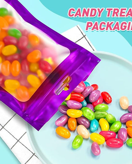 Funfery 300 Pack Smell Proof Resealable Bags for Food Storage,Mylar Clear Bags 4x6 Purple Packaging Bag- Edibles,Odorless Scent Proof Bag for Cookies, Zip Foil Pouch for Small Business