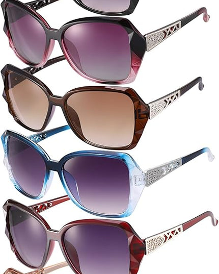 DragonflyDreams 4 Pcs Women Large Sunglasses, UV 400 Glasses Oversized Classic Trend Ladies Sunglasses Sparkling Large Frame