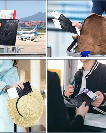 Passport Holder Cover Wallet Case RFID Blocking Leather Card Slot Travel Accessories Documents Organizer Protector for Women Men, Black