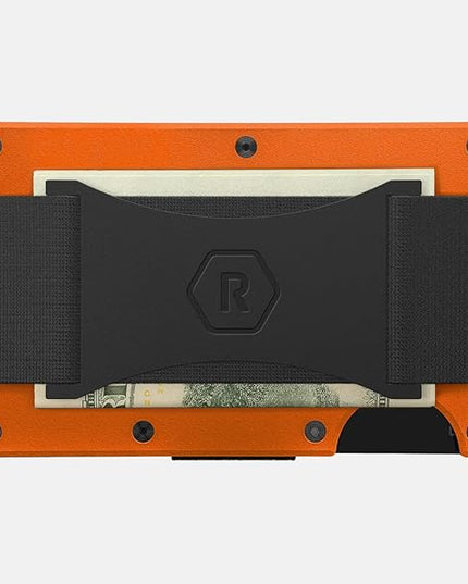 Ridge Wallet for Men - Slim Minimalist Compact Wallet and Card Holder, RFID Protected Front Pocket Wallets for Men with Integrated Cash Strap (Basecamp Orange)