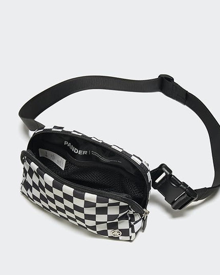 Pander Two Way Zipper Fanny Pack Nylon Everywhere Belt Bag for Women, Water Repellent Waist Packs, Crossbody Bags with Adjustable Strap (Checkered Black)