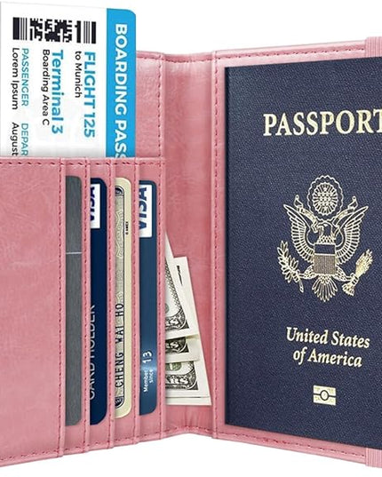 Passport Holder Cover Travel RFID Blocking Passport Cover Rose Gold Cute Flowers Passport Wallet with Elastic Band for Women