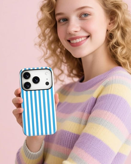 Magnetic for iPhone 17 Pro Max Case Cute Stripes Phone Case, Shockproof Slim TPU and Hard PC Protective Phone Cover Compatible with MagSafe Designed for Women Girls, Deep Blue