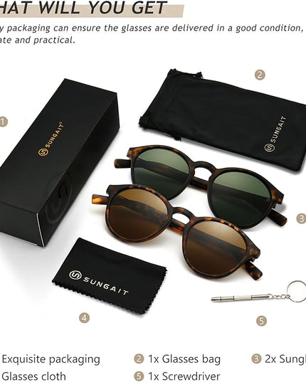 SUNGAIT Classic Vintage Round Polarized Sunglasses for Women Men Retro Style UV400