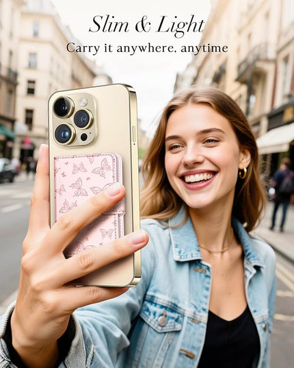 Shorogyt for Magnetic Phone Wallet Compatible with Magsafe Card Holder -Cute Luxury Slim Leather Mag Wallets for Women Fit 4 Cards,for iPhone 17/16/15/14/13/12 Series for Apple RFID Magnet, Butterfly