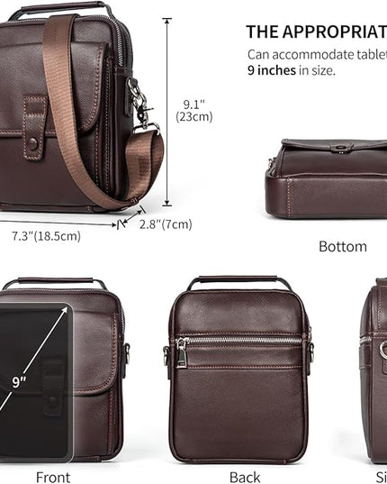 Augus Leather Small Messenger Bag For Men Crossbody Handbag Shoulder Sling Travel Bags for Men Purse Daypack Magnetic Buckle