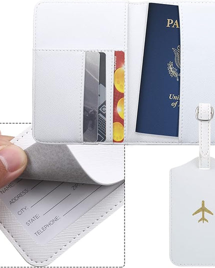 Weewooday 2 Set Mr and Mrs Passport Covers Holder and Luggage Tags Cute Leather Wallets Holder Travel Luggage Tags for Women Men Gift(White, Gray)