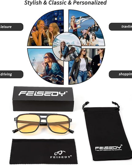 FEISEDY Retro Square Aviator Sunglasses Women Men 70s Vintage Trendy Plastic Frame Sun Glasses B2835
