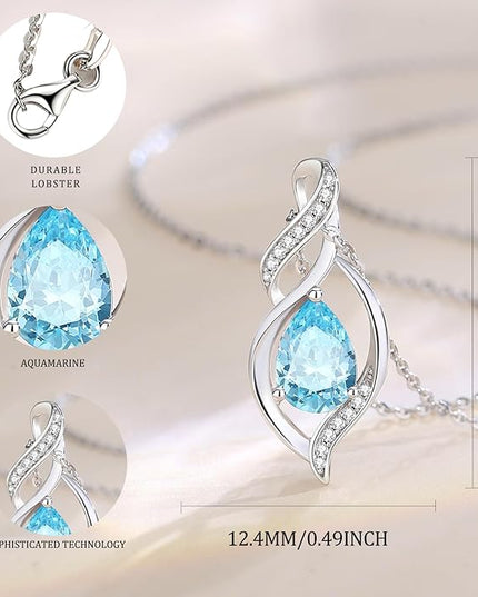 FANCIME Birthstone Necklace for Women Teardrop Necklace S925 Sterling Silver Infinity Love Birthday Gifts for Mom Women Girls, 16"+2" Inches