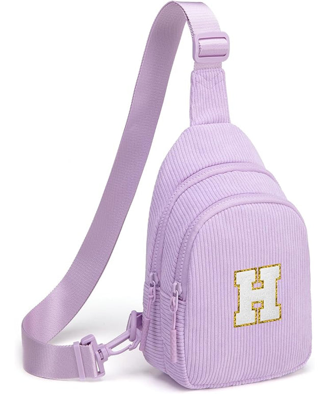 Viverte Small Corduroy Sling Bag Initial Crossbody Bag Fanny Pack for Girls Personalized Birthday Gifts for Teen Girls Gifts