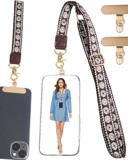 LEMEDE Phone Charm Lanyard, Gold Buckle Adjustable Crossbody and Wrist Strap with 2pcs 360-Degree Rotatable Phone Pad