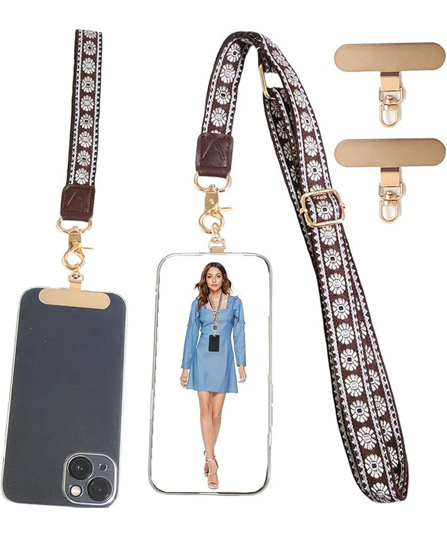 LEMEDE Phone Charm Lanyard, Gold Buckle Adjustable Crossbody and Wrist Strap with 2pcs 360-Degree Rotatable Phone Pad