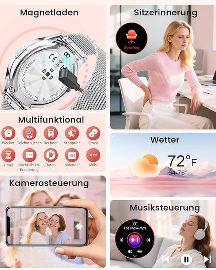 LIGE Smart Watch for Women, 1.43" AMOLED Screen Smartwatch with Answer/Make Call for iPhone/Android/Samsung,Fitness Tracker with 120+ Sport Modes, Sleep/Health Monitor, IP68 Waterproof,2 Bands,Silver