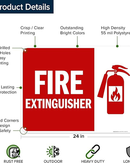 Fire Extinguisher Graphic Sign, 18x24 Inches, 55 mil thick HDPS (high density polystyrene), Made in USA by My Sign Center