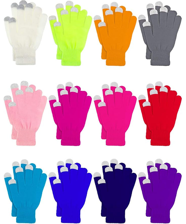 Pangda 12 Pairs Winter Touch Screen Gloves for Men Women Stretch Knitted Texting Gloves Warm Windproof Solid Color Mittens