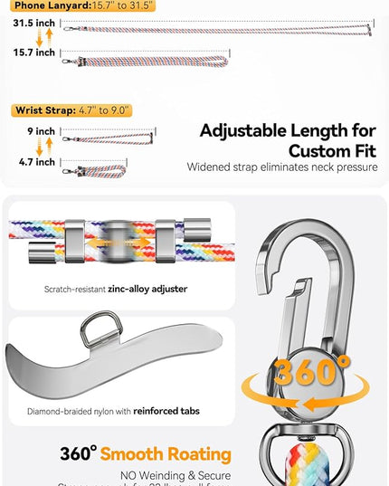 4-IN-1 Phone Lanyard + Wrist Strap, 2PCS Adjustable Length Cell Phone Lanyard with 2 Tether Tabs for iPhone,Smartphones