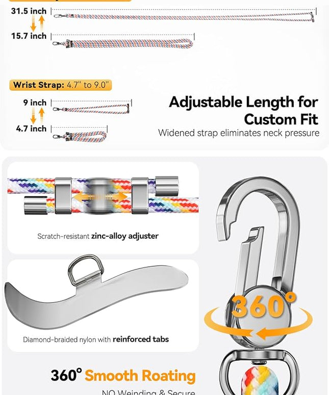 4-IN-1 Phone Lanyard + Wrist Strap, 2PCS Adjustable Length Cell Phone Lanyard with 2 Tether Tabs for iPhone,Smartphones