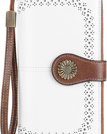 SENDEFN Wallet for Women RFID Blocking Leather Clutch Long Purse Large Capacity Credit Card Holder Wristlet