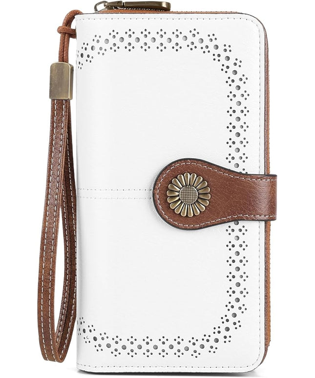 SENDEFN Wallet for Women RFID Blocking Leather Clutch Long Purse Large Capacity Credit Card Holder Wristlet