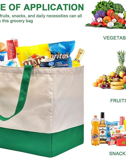 Canvas Reusable Grocery Bags Heavy Duty, 8.3 gal Foldable Large Canvas Tote Bag with Handles, Holds 60 lbs Shopping Bags, 3 Pack