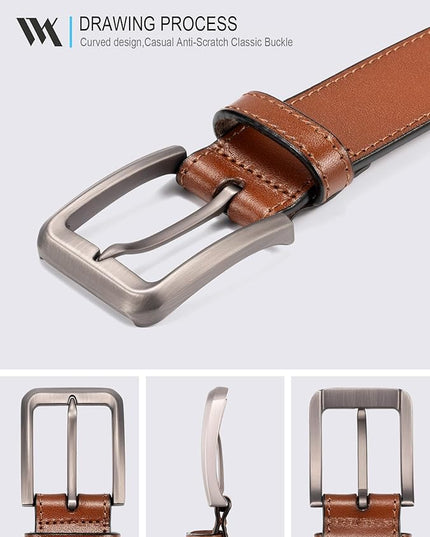 WOLFANT Men's 35mm Dress Casual Belt,100% Italian Full Grain Real Solid Leather
