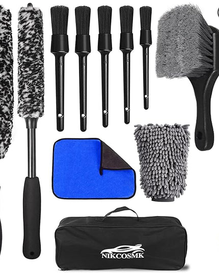 12Pcs Wheel Brush Kit for Cleaning Wheel and Tire, Wheel and Rim Brush, Car Detailing Brushes, Tire Brush, Bendable & Durable Car Wheel Rim Cleaner Brush Set,Car Detailing Cleaning Brush Supplies Kit