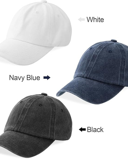 MEINICY 3 Packs Washed-Cotton Plain Baseball Cap, Vintage Adjustable Dad Hats Gift for Men/Women,Unstructured