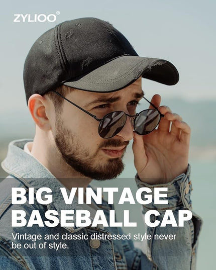 Zylioo XL XXL Oversize Baseball Cap, 100% Cotton Adjustable Dad Hat for Big Heads 23.5"-25.5", Soft Crown Large Size Cap