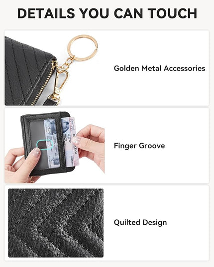 BOSTANTEN Credit Card Holder Wallet RFID Blocking Leather Small Wallet for Women Zipper Keychain Wallet with Wristlet Black