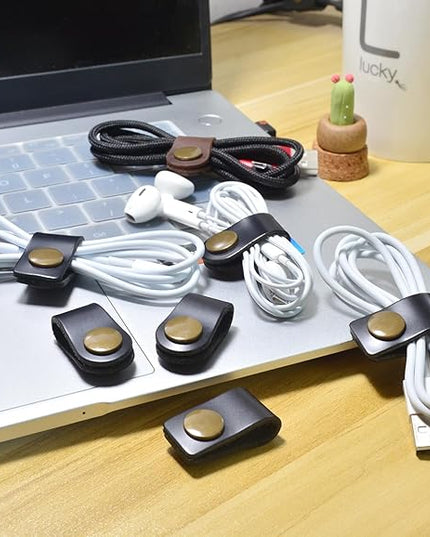 CAILLU Cord Organizer,Cord Keeper,Cable Organizer USB Holder,Cable Straps,Earbud case,wrap Headphone,Headset Winder,Earphone Clips Ties,stocking stuffers for men Gifts Leather