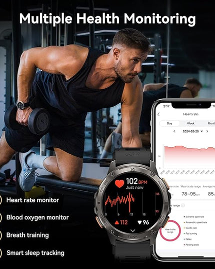 AMAZTIM Smart Watches for Men,60 Days Extra-Long Battery, Rugged Military Bluetooth Call(Answer/Dial Calls),1.43" Ultra HD AMOLED Display,Full Metal Body SmartWatch Compatible iPhone and Android
