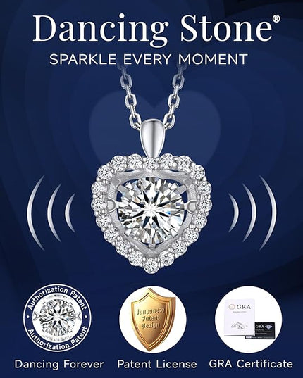 MomentWish Necklace for Women, Sparkling Gift for Her, 1Carat Moissanite Heart Pendent for Her, 925 Sterling Silver Dance Necklace for Anniversary Christmas Valentines
