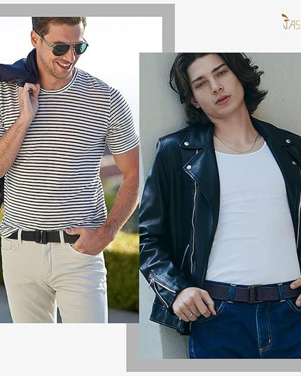 JASGOOD Men Canvas Fabric Belts Casual Web Cloth Belts with Black Double Ring Buckle 2 Pack