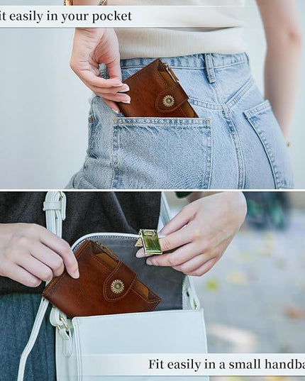 MKSSKEN RFID Wallet Women,Bifold Leather Womens Wallet,Compact Designer Carteras Para Mujer Card Holder with Removable ID Window(darkbrown)
