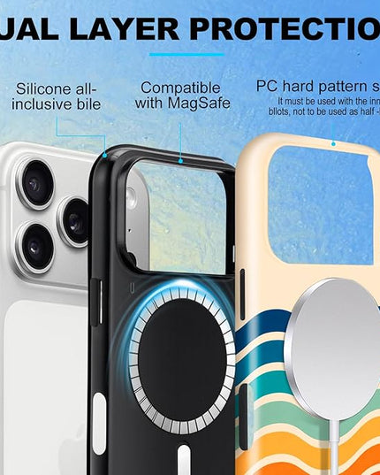 Magnetic for iPhone 17 Pro Max Case Cute Frog Stripes Phone Case, Summer Shockproof Slim TPU and Hard PC Protective Phone Cover Compatible with MagSafe Designed for Women Girls