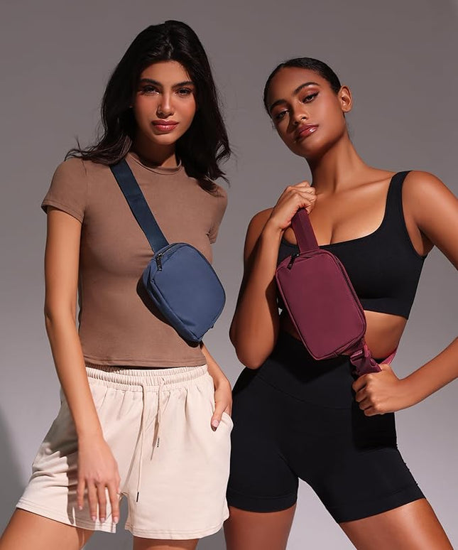YOSHUYUKI Waist Belt Bag for Women Lulu Dupes Mini Small Crossbody Purse Sling Bag Cute Fashion Waterproof Fanny Pack Over The Shoulder Bags Fashionable Travel Running Belt Pouch Bum Bag Red Merlot