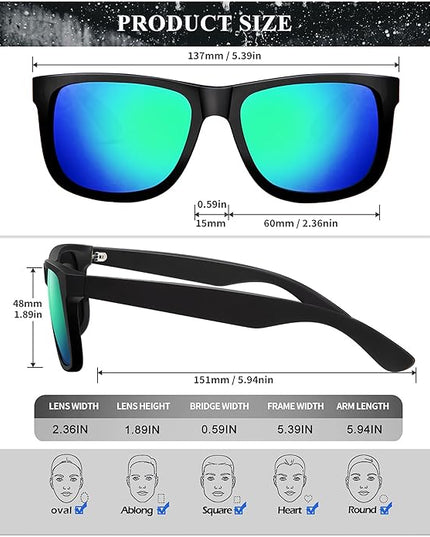 KALIYADI Sunglasses Men Polarized Sun glasses for Mens Womens Classic Matte Black Frame UV Protection 3pack