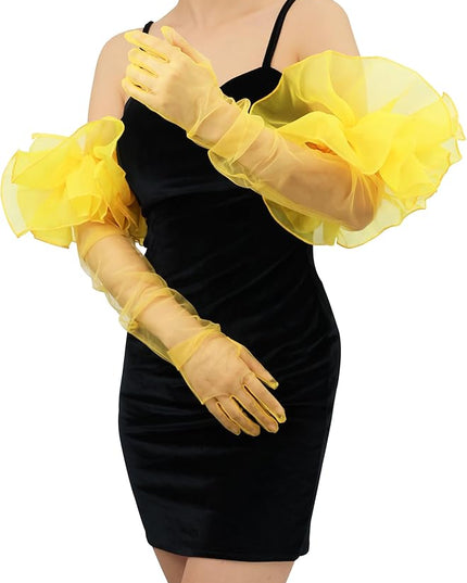 Super Puff Sheer Long Gloves Oversize Tulle Mesh Gloves for Cocktail Opera Party Glove Long Sleeve