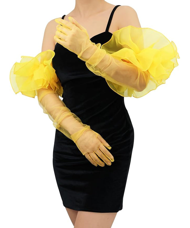 Super Puff Sheer Long Gloves Oversize Tulle Mesh Gloves for Cocktail Opera Party Glove Long Sleeve