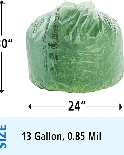 Stout by Envision Ecosafe-6400 Bags, 13 Gal, 0.85 Mil, 24" X 30", Green, 45/box