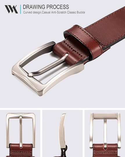 WOLFANT Men's 35mm Dress Casual Belt,100% Italian Full Grain Real Solid Leather