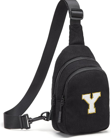 Viverte Small Corduroy Sling Bag Initial Crossbody Bag Fanny Pack for Girls Personalized Birthday Gifts for Teen Girls Gifts