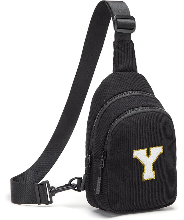 Viverte Small Corduroy Sling Bag Initial Crossbody Bag Fanny Pack for Girls Personalized Birthday Gifts for Teen Girls Gifts