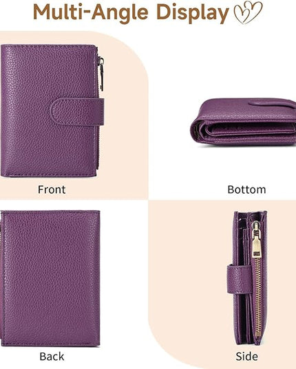 GAEKEAO Small Wallet for Women, Bifold Leather RFID Blocking Ladies Compact Card Holder with Zipper Pocket & ID Window