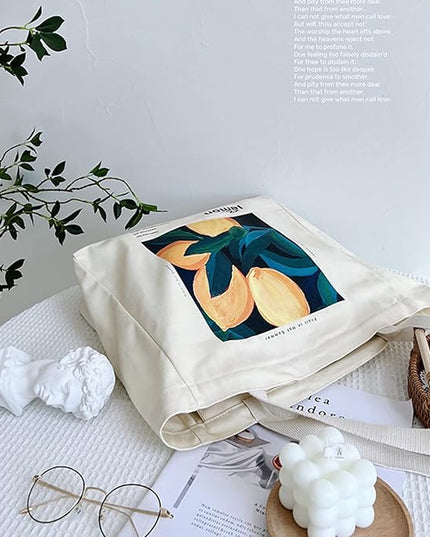 BROADREAM Aesthetic Canvas Tote Bag for Women, Vintage Reusable Book Tote Bag with Inner Zipper Pocket